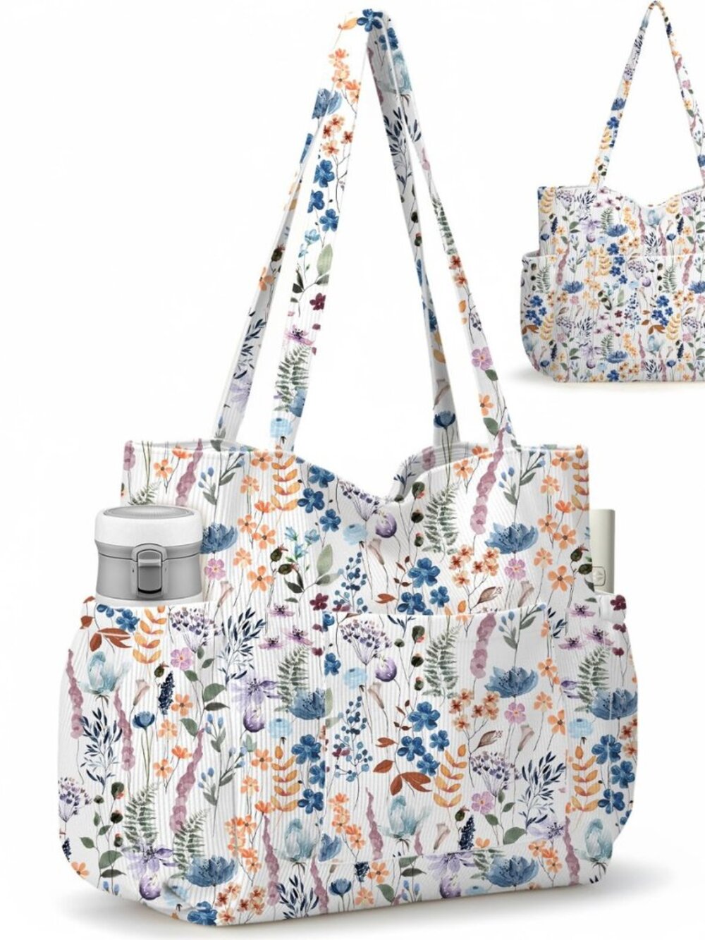 Corduroy Tote Bag for Women,Large Capacity Cute Tote Bags With 6